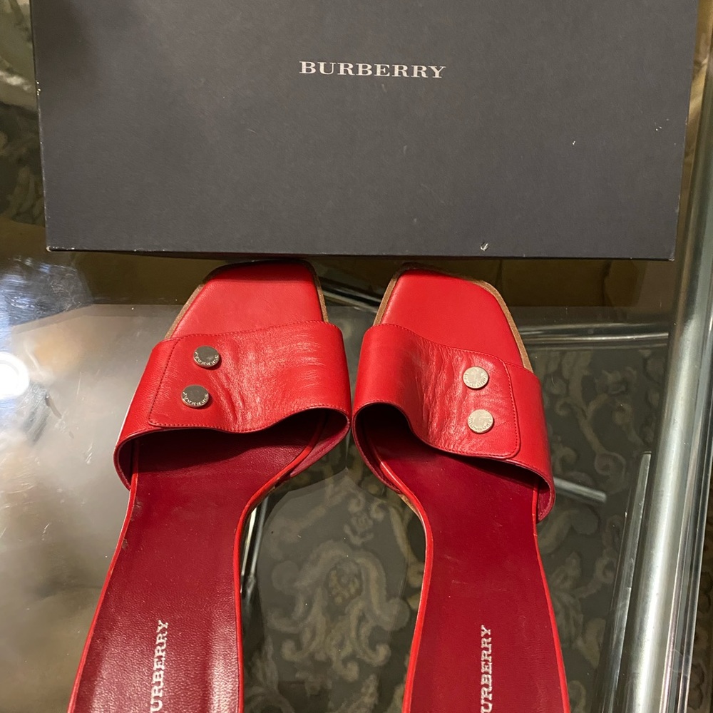 Vintage red Burberry heeled slides